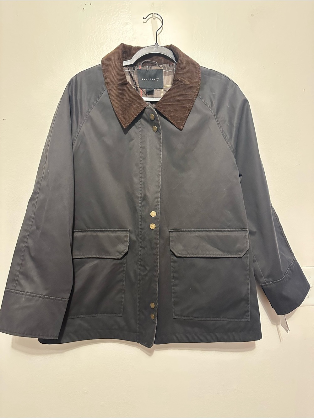Sanctuary Women's Barn Jacket Black Chore Coat Corduroy Collar XL